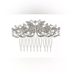 Elegant Ornate Rhinestone Butterfly Hair Comb Silver